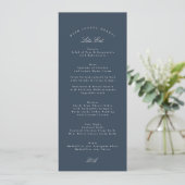 Classic Navy Blue Calligraphy Formal Wedding Menükarte (Stehend Vorderseite)