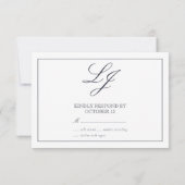 Classic Navy Blue Calligraphy Monogram No Meals RSVP Karte (Rückseite)