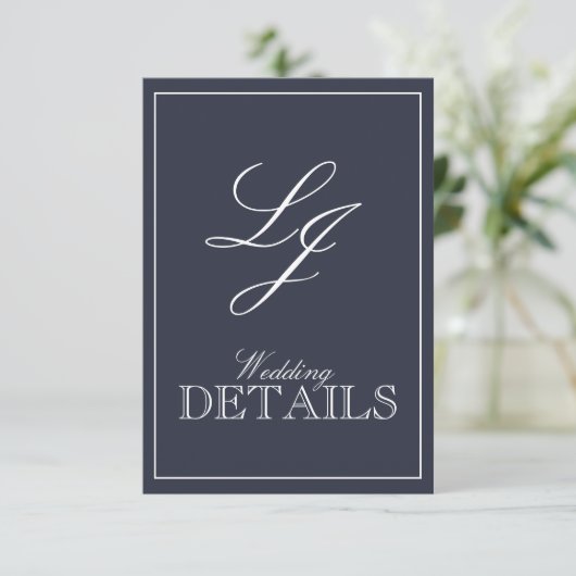 Classic Navy Blue Calligraphy Monogram Wedding Enc Begleitkarte (Stehend Vorderseite)