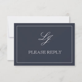 Classic Navy Blue Calligraphy Monogram Wedding RSV RSVP Karte