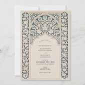 Classic Navy Blue & Cream Lace Wedding Einladung (Vorderseite)