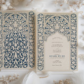 Classic Navy Blue & Cream Lace Wedding Einladung