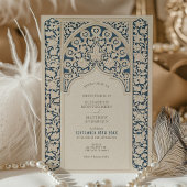 Classic Navy Blue & Cream Lace Wedding Einladung