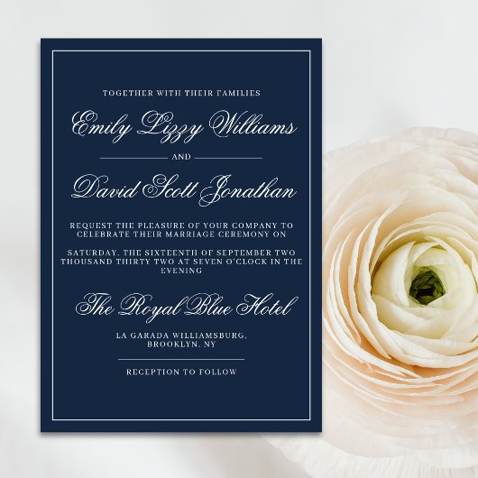 Classic Navy Blue Elegant Script zeitlos Einladung