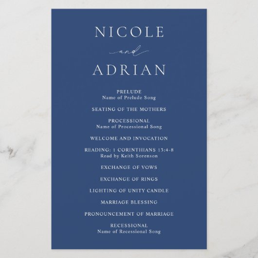 Classic Navy Blue Elegant Wedding Program (Vorderseite)