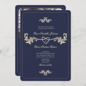 Classic Navy Blue Foto Wedding Einladung (Vorne/Hinten)
