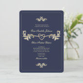 Classic Navy Blue Foto Wedding Einladung (Stehend Vorderseite)