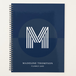 Classic Navy Blue Geometric Modern Monogram Planer
