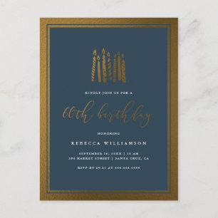 Classic Navy Blue & Gold Candles 60. Geburtstag Einladungspostkarte