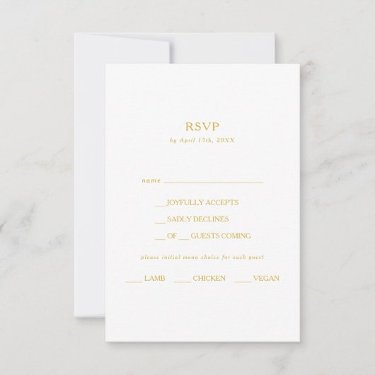 Classic Navy Blue | Gold Menu Choice RSVP Card (Vorderseite)