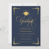 Classic Navy Blue Gold Photo Graduation Einladung (Vorderseite)