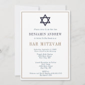 Classic Navy Blue Gold Star Bar Bat Mitzvah Einladung (Vorderseite)