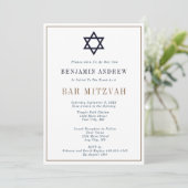 Classic Navy Blue Gold Star Bar Bat Mitzvah Einladung (Stehend Vorderseite)