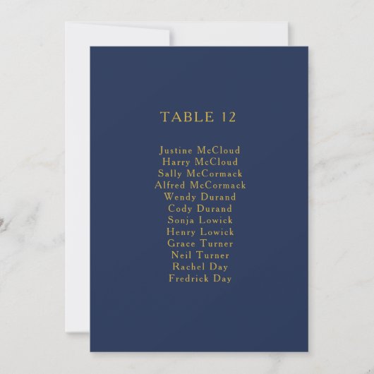Classic Navy Blue Gold Tischnummer Seating Chart (Vorderseite)