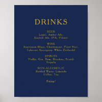 Classic Navy Blue | Gold Wedding Drinks Menu Sign