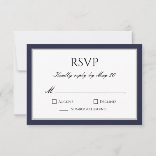 Classic Navy Blue Gray Border UAWG Response Card RSVP Karte (Vorderseite)