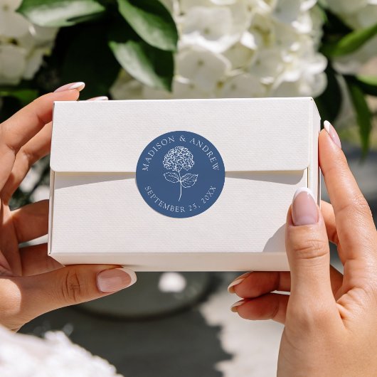 Classic Navy Blue Hydrangea Wedding Runder Aufkleber