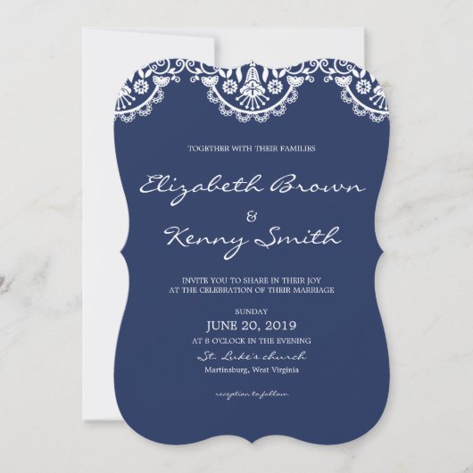 Classic Navy Blue Lace Wedding Einladungskarte Einladung (Vorderseite)