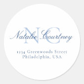 Classic Navy Blue Minimalistisch Two Monogram Runder Aufkleber (Vorderseite)