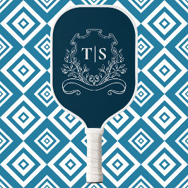 Classic Navy Blue Monogram Custom Initial Crest Pickleball Schläger
