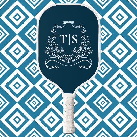 Classic Navy Blue Monogram Custom Initial Crest Pickleball Schläger