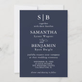 Classic Navy Blue Monogram Foto Wedding Einladung (Vorderseite)