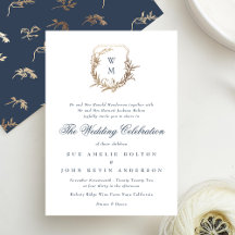 Classic Navy Blue Monogram Hochzeitgold Wappen