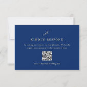 Classic Navy Blue Monogram QR Code Elegant Wedding RSVP Karte (Vorderseite)