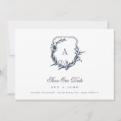 Classic Navy Blue Monogram Wappen Foto Save The Date (Vorderseite)