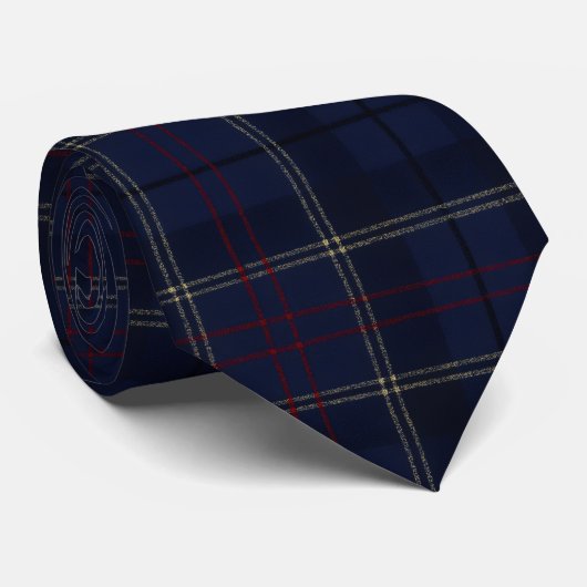 Classic Navy Blue Plaid Christmas Krawatte (Gerollt)