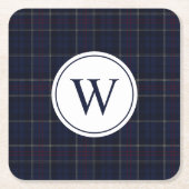 Classic Navy Blue Plaid Christmas Monogram Rechteckiger Pappuntersetzer (Vorderseite)