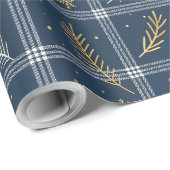 Classic Navy Blue Plaid Christmas Wrapping Paper Geschenkpapier (Rolleneckpunkt)