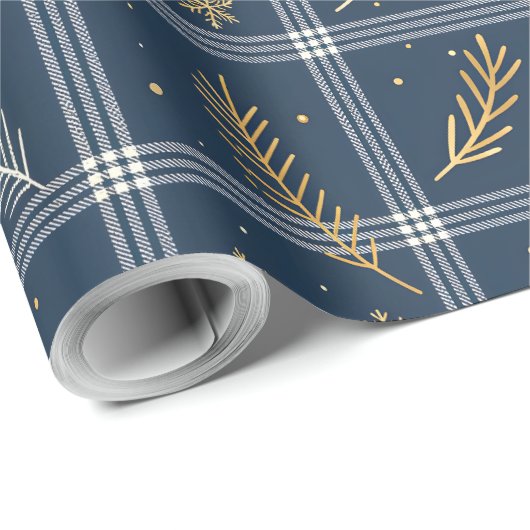 Classic Navy Blue Plaid Christmas Wrapping Paper Geschenkpapier (Rolleneckpunkt)
