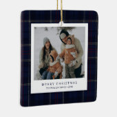 Classic Navy Blue Plaid Family 4 Photo Holiday Keramikornament (Rechts)