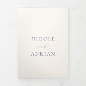 Classic Navy Blue QR Code Elegante Hochzeit Dreifach Gefaltete Einladung (Cover)