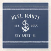 Classic Navy Blue | Rustikaler Name des Ankerboote Glasuntersetzer (Vorderseite)