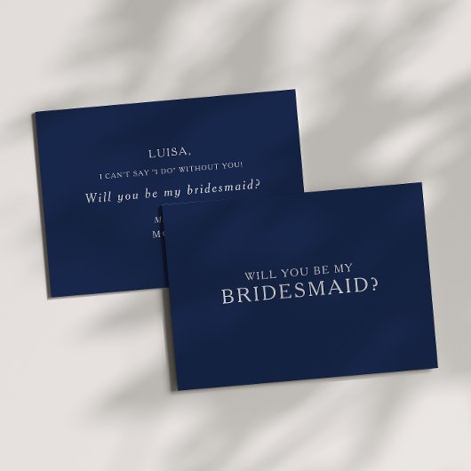 Classic Navy Blue Silver Bridesmaid Vorschlagskart Einladung