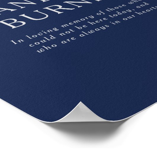 Classic Navy Blue Silver diese Kerze Burns Wedding Poster (Ecke)