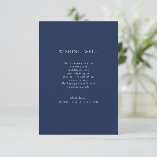 Classic Navy Blue | Silver Wedding Wishing Well Begleitkarte (Stehend Vorderseite)