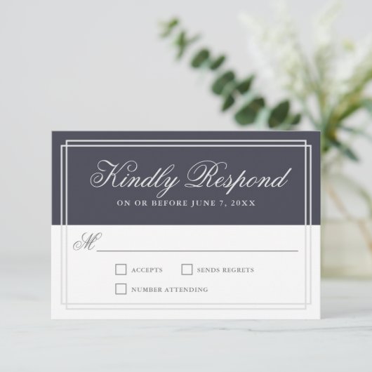 Classic Navy Blue Simple Elegante Wedding UAWG RSVP Karte (Stehend Vorderseite)