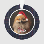 Classic Navy Blue Tartan Plaid Pet Dog Photo Ornament (Vorderseite)
