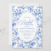 Classic Navy Blue Toile Rose Bridal Shower Invite Einladung (Vorderseite)
