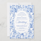 Classic Navy Blue Toile Rose Formal Wedding Invite Einladung (Vorderseite)