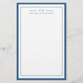 Classic Navy Blue Two Border Monogram Lined Briefpapier (Vorderseite)