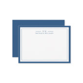Classic Navy Blue Two Border Monogram Lined Mitteilungskarte (Vorderseite/Rückseite Beispiel)
