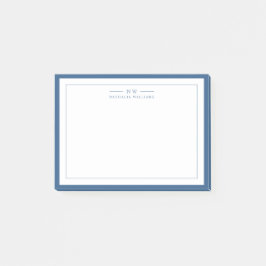 Classic Navy Blue Two Border Monogram Lined Post-it Klebezettel