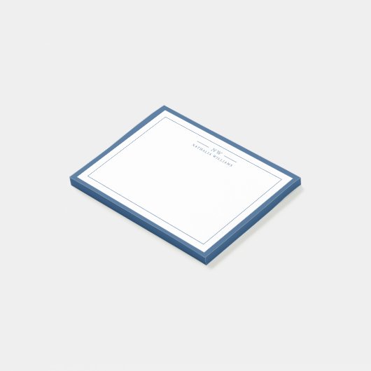 Classic Navy Blue Two Border Monogram Lined Post-it Klebezettel (angewinkelt)