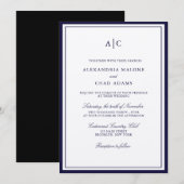 Classic Navy Blue und Ecru Monogram Wedding Einladung (Vorne/Hinten)