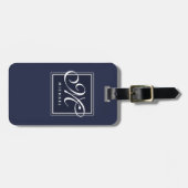 Classic Navy Blue und White Script Monogram Gepäckanhänger (Vorderseite horizontal)