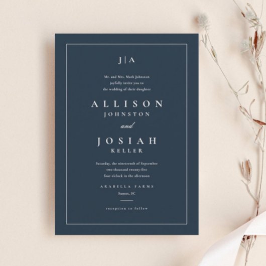 Classic Navy Blue Wedding Einladung